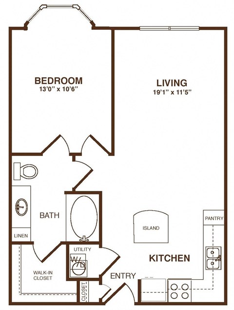 Floor plan for 1 bed, 1 bath, 450 sqft